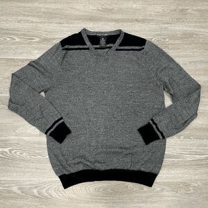 Marco Fiori Mens Sweater Pure Wool Tight Knit Pullover V-Neck Gray Size Large